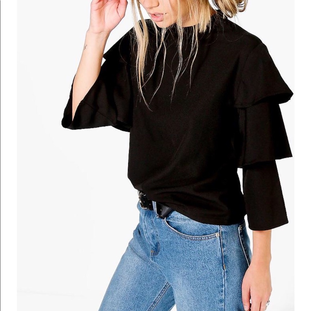 Boohoo Black Ruffle Sleeve Blouse